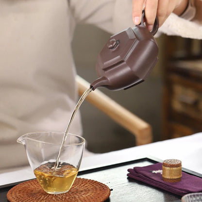 260ml Chinese Yixing Purple Clay Teapot Famous Handmade Hexagonal Shape Tea Pot Raw Ore Purple Mud Kettle High-end Zisha Tea Set