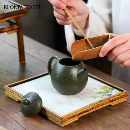 260ml Chinese Yixing Purple Clay Teapots Famous Artists Handmade Dragon Egg Tea Pot Raw Ore Green Mud Kettle Zisha Tea Set Gifts