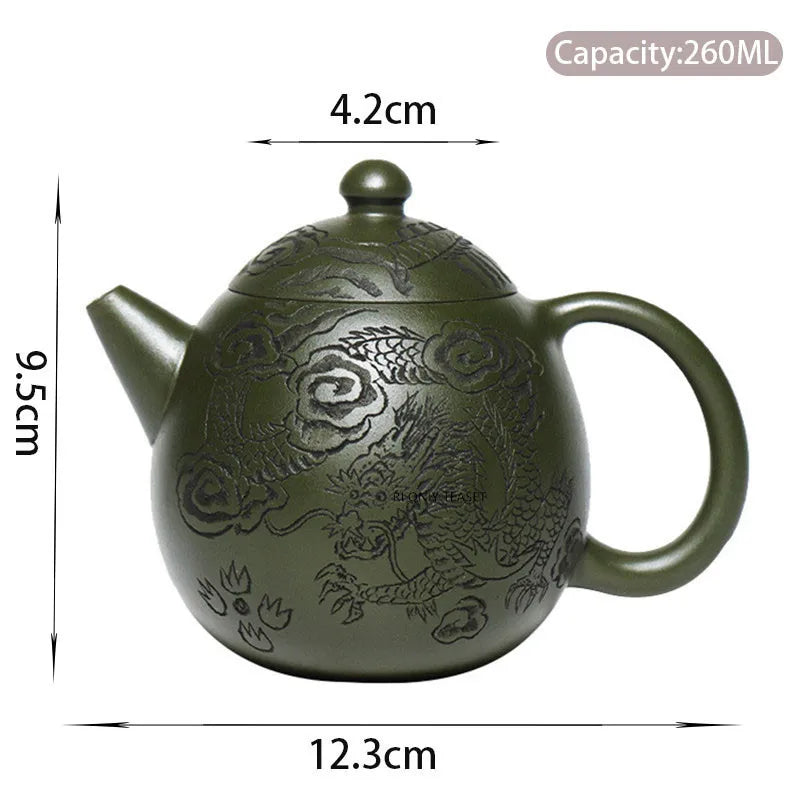 260ml Chinese Yixing Purple Clay Teapots Famous Artists Handmade Dragon Egg Tea Pot Raw Ore Green Mud Kettle Zisha Tea Set Gifts