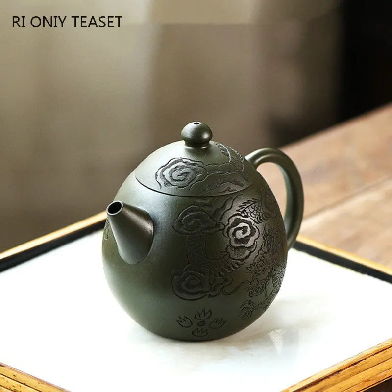 260ml Chinese Yixing Purple Clay Teapots Famous Artists Handmade Dragon Egg Tea Pot Raw Ore Green Mud Kettle Zisha Tea Set Gifts