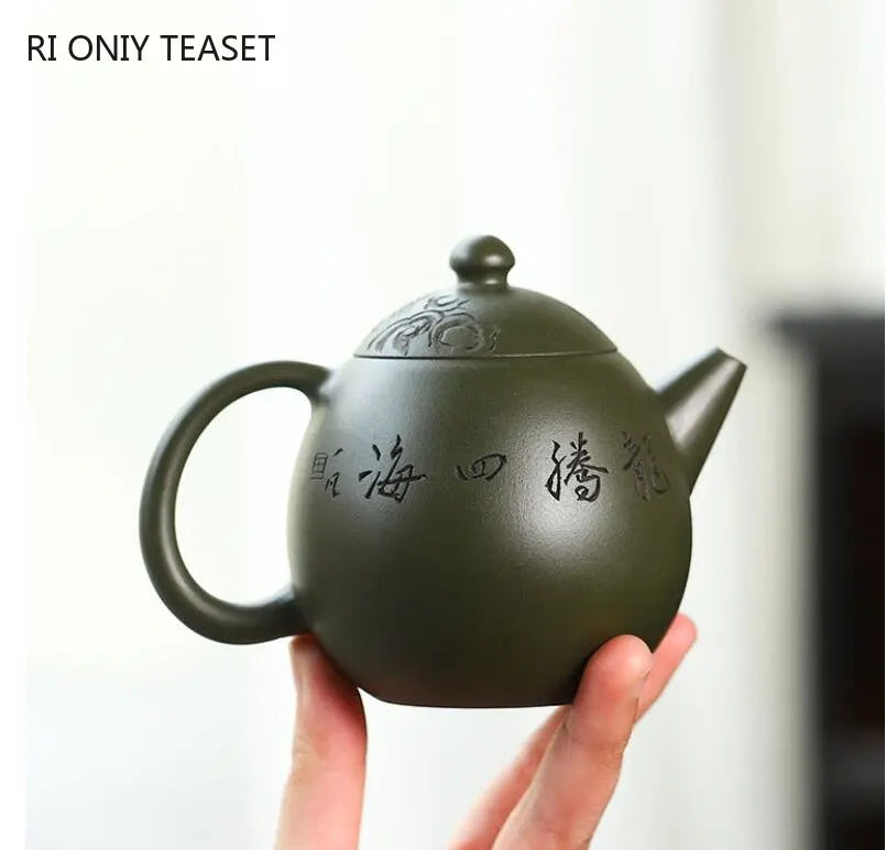 260ml Chinese Yixing Purple Clay Teapots Famous Artists Handmade Dragon Egg Tea Pot Raw Ore Green Mud Kettle Zisha Tea Set Gifts