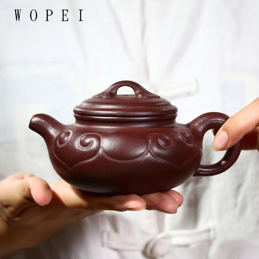 260ml Chinese Yixing Purple Clay Teapots Famous Hand-carved Antique Tea Pot Raw Ore Beauty Kettle Zisha Tea Set Customized Gifts