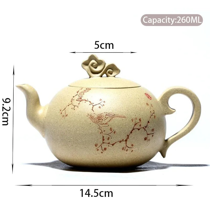 260ml Chinese Yixing Purple Clay Teapots Hand Painted Flowers and Birds Pattern Xishi Tea Pot Beauty Kettle Master Zisha Tea Set