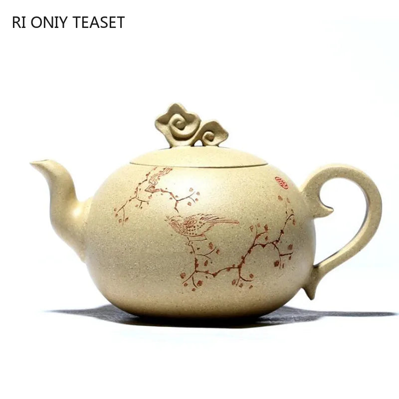260ml Chinese Yixing Purple Clay Teapots Hand Painted Flowers and Birds Pattern Xishi Tea Pot Beauty Kettle Master Zisha Tea Set