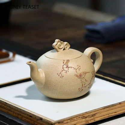 260ml Chinese Yixing Purple Clay Teapots Hand Painted Flowers and Birds Pattern Xishi Tea Pot Beauty Kettle Master Zisha Tea Set