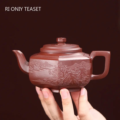 260ml Chinese Yixing Purple Clay Teapots Household Beauty Kettle Famous Handmade Hexagonal Shape Tea Pot Raw Ore Zisha Tea Set