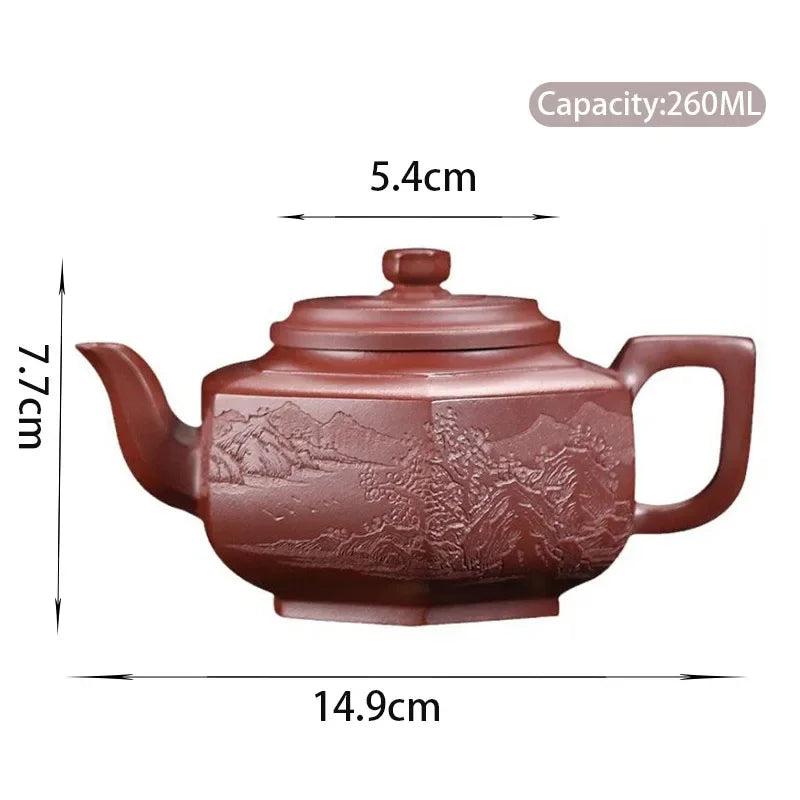 260ml Chinese Yixing Purple Clay Teapots Household Beauty Kettle Famous Handmade Hexagonal Shape Tea Pot Raw Ore Zisha Tea Set