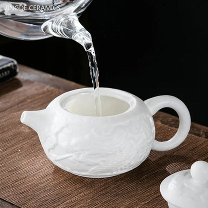 260ml Dragon Pattern Ceramic Tea Pot Chinese Ball Hole Filter Xishi Teapot Handmade White Porcelain Beauty Kettle Custom Tea Set