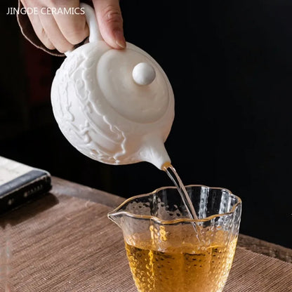260ml Dragon Pattern Ceramic Tea Pot Chinese Ball Hole Filter Xishi Teapot Handmade White Porcelain Beauty Kettle Custom Tea Set