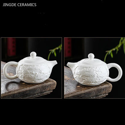 260ml Dragon Pattern Ceramic Tea Pot Chinese Ball Hole Filter Xishi Teapot Handmade White Porcelain Beauty Kettle Custom Tea Set