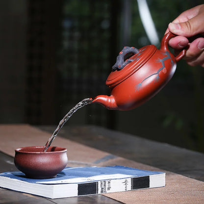 260ml Hand Engraving Plum Tea Kettle Chinese Yixing Purple Clay Tea Pot Raw Ore Dahongpao Beauty Teapot Authentic Zisha Tea Set