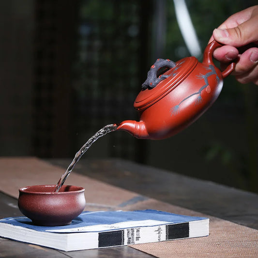 260ml Hand Engraving Plum Tea Kettle Chinese Yixing Purple Clay Tea Pot Raw Ore Dahongpao Beauty Teapot Authentic Zisha Tea Set