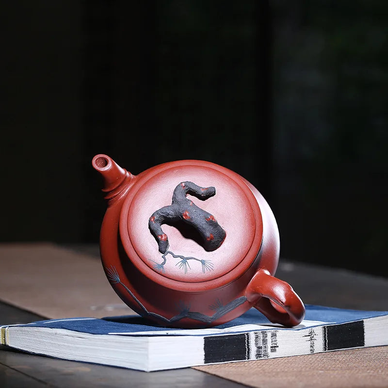 260ml Hand Engraving Plum Tea Kettle Chinese Yixing Purple Clay Tea Pot Raw Ore Dahongpao Beauty Teapot Authentic Zisha Tea Set