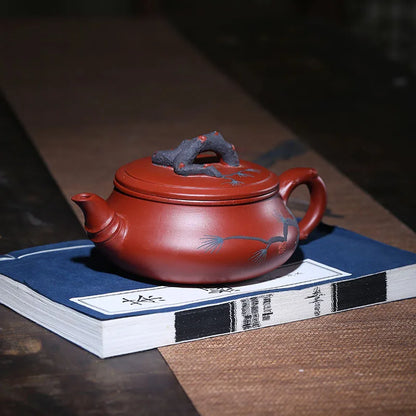 260ml Hand Engraving Plum Tea Kettle Chinese Yixing Purple Clay Tea Pot Raw Ore Dahongpao Beauty Teapot Authentic Zisha Tea Set