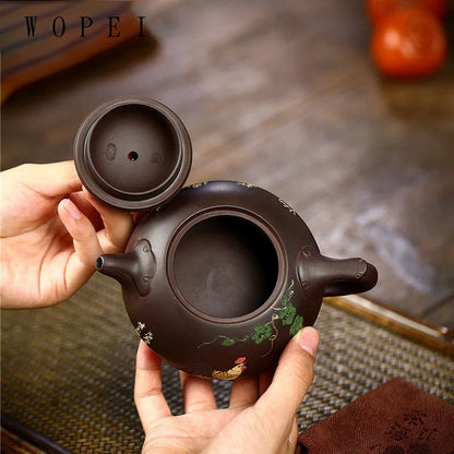 260ml Yixing Handmade Purple Clay Teapot Famous Hand Painted Tea Pot Raw Ore Purple Mud Beauty Kettle Chinese Zisha Tea Set