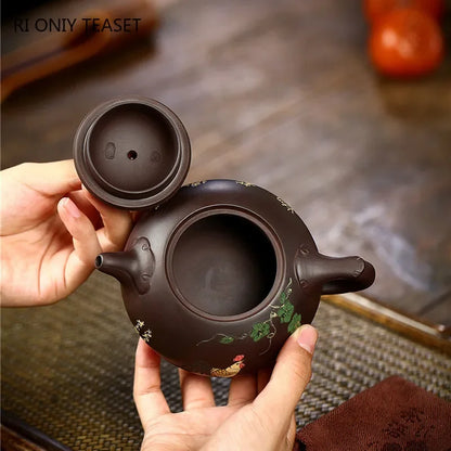 260ml Yixing Handmade Purple Clay Teapot Famous Hand Painted Tea Pot Raw Ore Purple Mud Beauty Kettle Chinese Zisha Tea Set