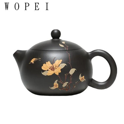 260ml Yixing Purple Clay Teapot Master Handmade Flower Pattern Xishi Tea Pot Raw Ore Black Mud Kettle Chinese Zisha Tea Set Gift
