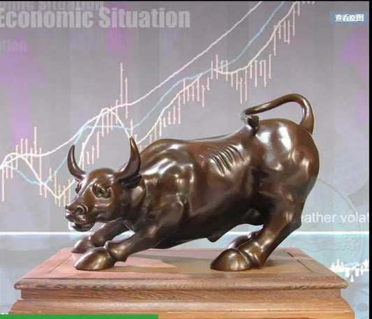 26CM Large # Good luck-- 2023 HOME Company business decorative Stock market bull Wall Street bull bronze statue Mascot