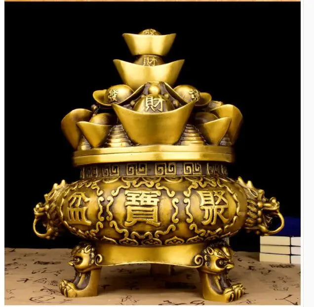 26CM # bless family Safety luck bring wealth Talisman # home FENG SHUI efficacious Protection  Cornucopia brass statue