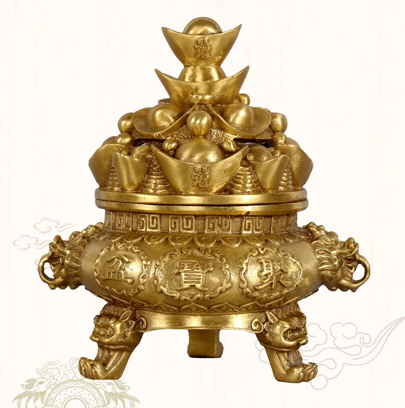 26CM large -home office efficacious Mascot bring wealth fortune FENG SHUI cornucopia treasure bowl brass statue Sculpture