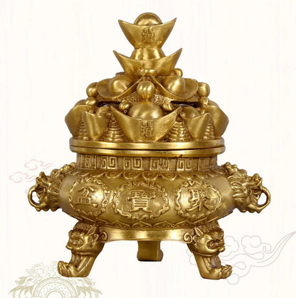 26CM large -home office efficacious Mascot bring wealth fortune FENG SHUI cornucopia treasure bowl brass statue Sculpture