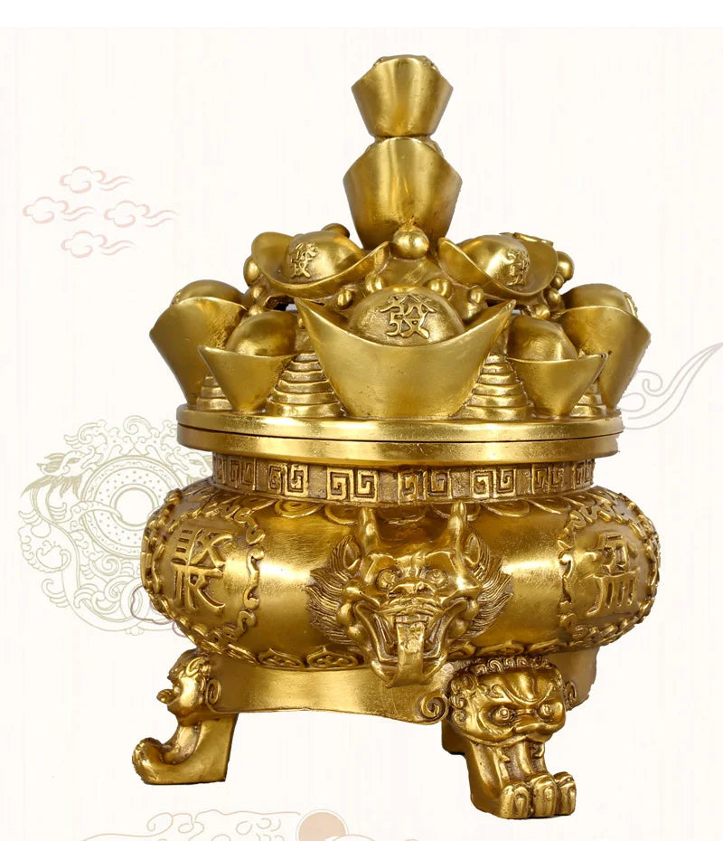 26CM large -home office efficacious Mascot bring wealth fortune FENG SHUI cornucopia treasure bowl brass statue Sculpture