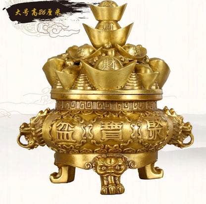 26CM large -home office efficacious Mascot bring wealth fortune FENG SHUI cornucopia treasure bowl brass statue Sculpture