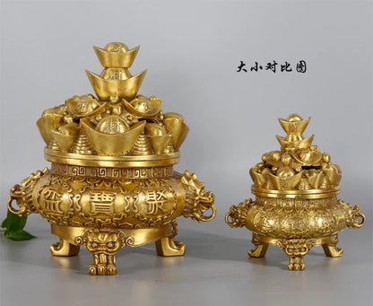 26CM large -home office efficacious Mascot bring wealth fortune FENG SHUI cornucopia treasure bowl brass statue Sculpture