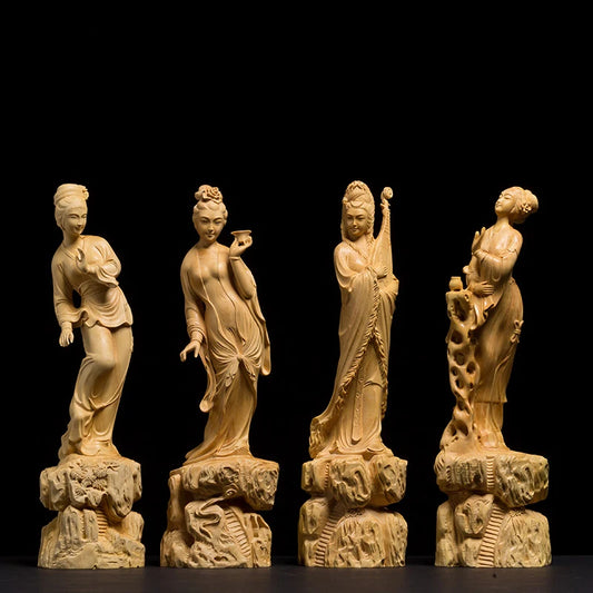 26cm Four Beauties Sculpture Wooden Buddha Statue Great Yoga Demoniacal Four Chinese Women Yang Guifei