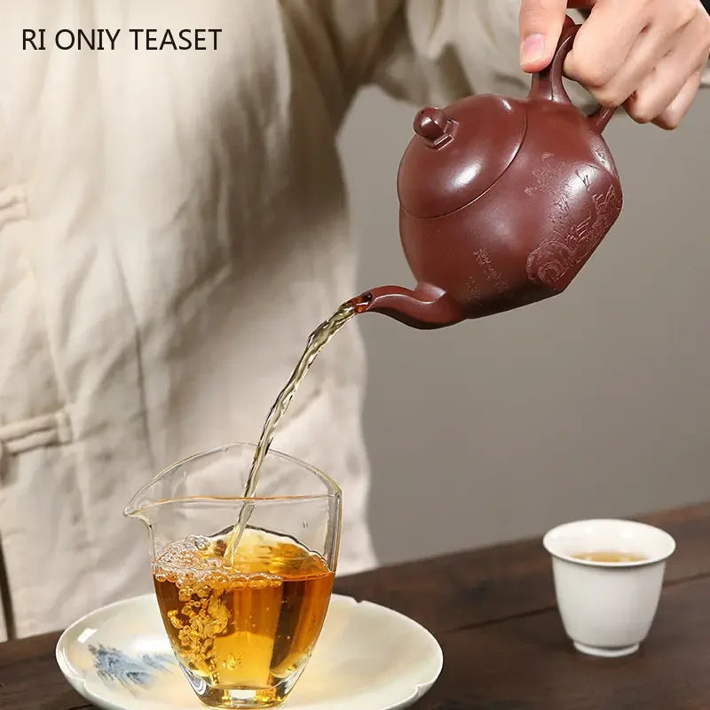 270ml Chinese Yixing Purple Clay Teapots Handmade Tea Pot Raw Ore Dragon Blood Sand Kettle High-end Zisha Tea Set Collection