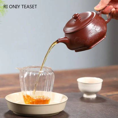 270ml Yixing High-end Purple Clay Teapots Famous Handmade Hexagonal Tea Pot Raw Ore Purple Mud Kettle Chinese Zisha Tea Set