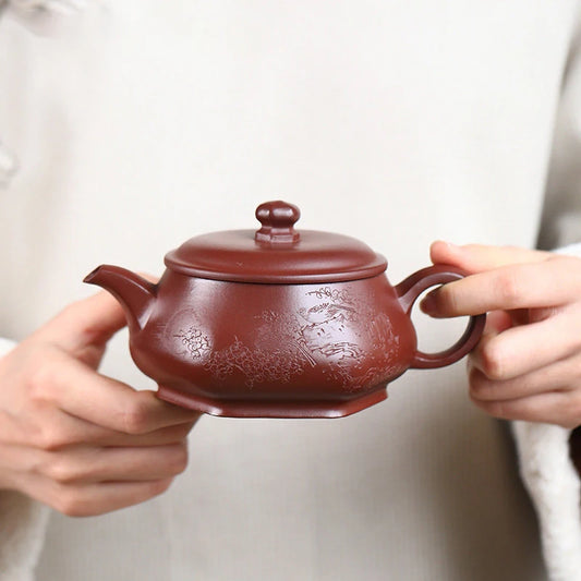 270ml Yixing High-end Purple Clay Teapots Famous Handmade Hexagonal Tea Pot Raw Ore Purple Mud Kettle Chinese Zisha Tea Set