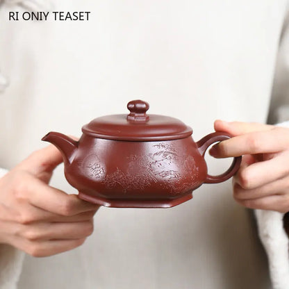 270ml Yixing High-end Purple Clay Teapots Famous Handmade Hexagonal Tea Pot Raw Ore Purple Mud Kettle Chinese Zisha Tea Set