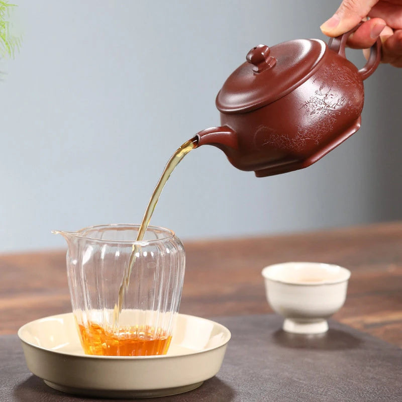 270ml Yixing High-end Purple Clay Teapots Famous Handmade Hexagonal Tea Pot Raw Ore Purple Mud Kettle Chinese Zisha Tea Set