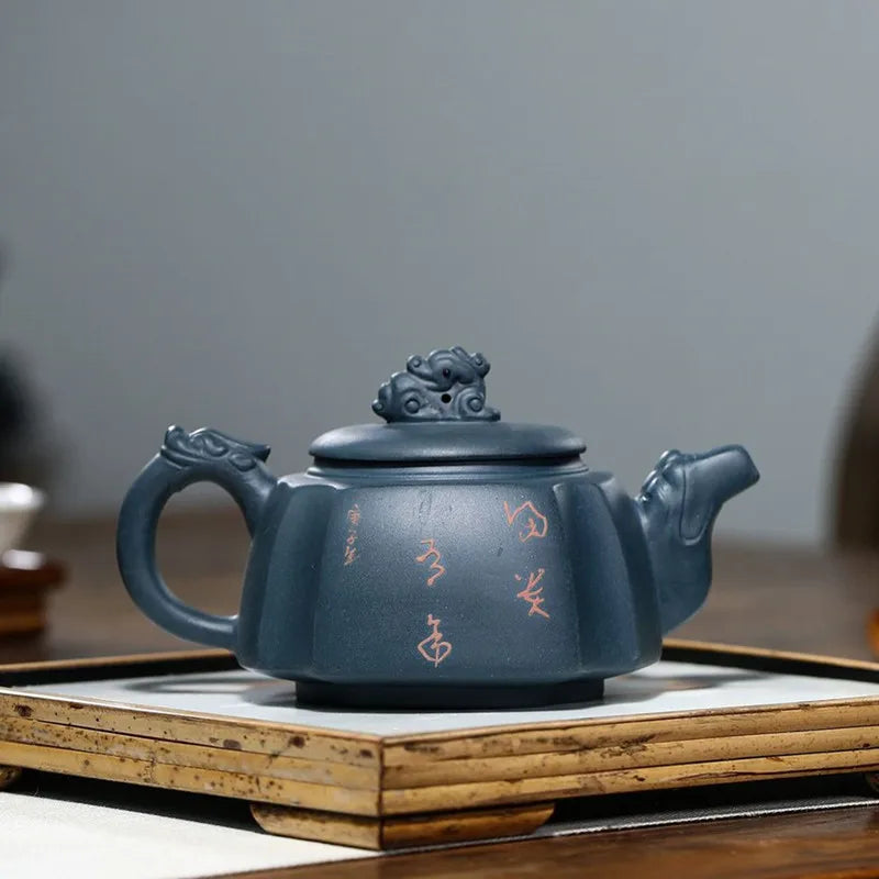 270ml Yixing Master Purple Clay Teapots Handmade Fish Pattern Tea Pot Raw Ore Azure Mud Kettle Chinese Zisha Tea Set Customized