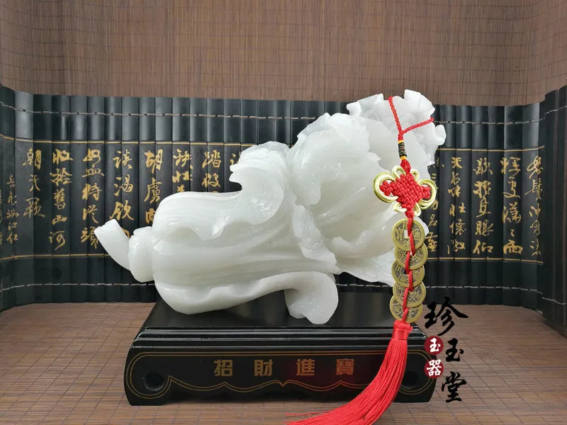 27CM GOOD FENG SHUI office home efficacious FENG SHUI Talisman Protection Money Drawing BAI CAI white jade Sculpture ART