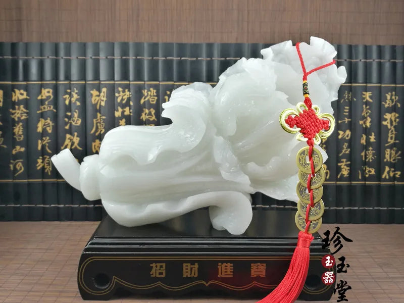 27CM GOOD FENG SHUI office home efficacious FENG SHUI Talisman Protection Money Drawing BAI CAI white jade Sculpture ART