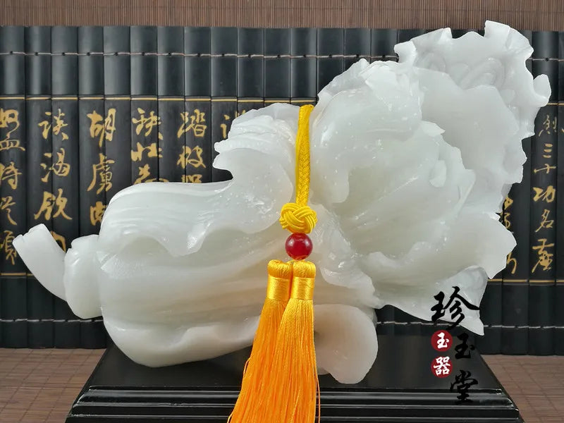 27CM GOOD FENG SHUI office home efficacious FENG SHUI Talisman Protection Money Drawing BAI CAI white jade Sculpture ART