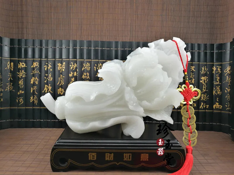 27CM GOOD FENG SHUI office home efficacious FENG SHUI Talisman Protection Money Drawing BAI CAI white jade Sculpture ART