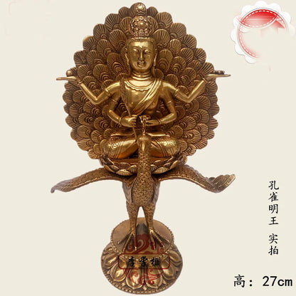 27CM # exorcise evil spirits home family efficacious Protection Tibetan Buddhism Tantra Maha mayuri Buddha brass statue