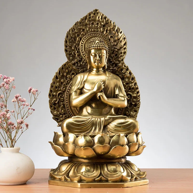 27CM large buddha # Home family Lobby hall Company Temple Effective protection Tathagata Almighty Buddha FENG SHUI brass statue