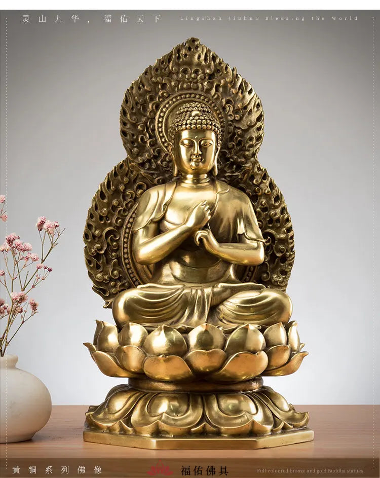 27CM large buddha # Home family Lobby hall Company Temple Effective protection Tathagata Almighty Buddha FENG SHUI brass statue