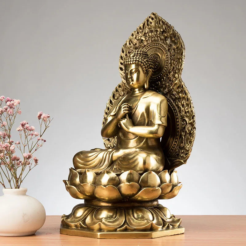 27CM large buddha # Home family Lobby hall Company Temple Effective protection Tathagata Almighty Buddha FENG SHUI brass statue