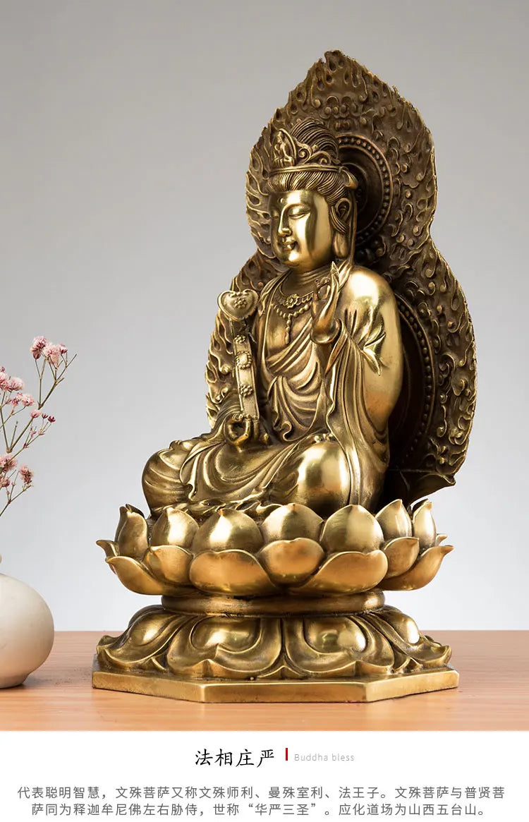 27CM large the Bodhisattva Manjusri buddha # Home family Lobby hall Temple Effective protection FENG SHUI brass buddha statue