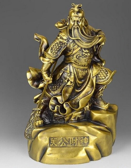 27China Pure Brass Copper Dragon Wealth Guan Gong Guan Yu Buddha God Sword Statue