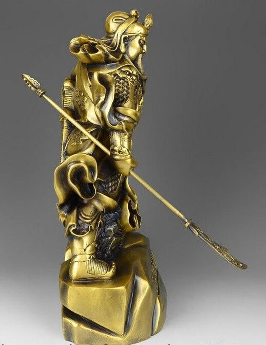 27China Pure Brass Copper Dragon Wealth Guan Gong Guan Yu Buddha God Sword Statue