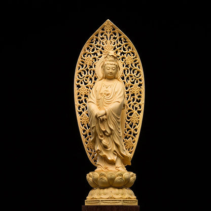 27cm Japan Guan Yin Buddha Statue Carving Buddha God Woodcraft Feng Shui Decoration Wood Home Decoration