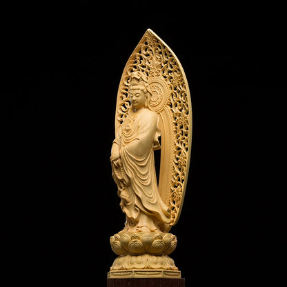 27cm Japan Guan Yin Buddha Statue Carving Buddha God Woodcraft Feng Shui Decoration Wood Home Decoration