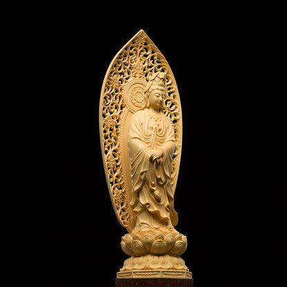 27cm Japan Guan Yin Buddha Statue Carving Buddha God Woodcraft Feng Shui Decoration Wood Home Decoration