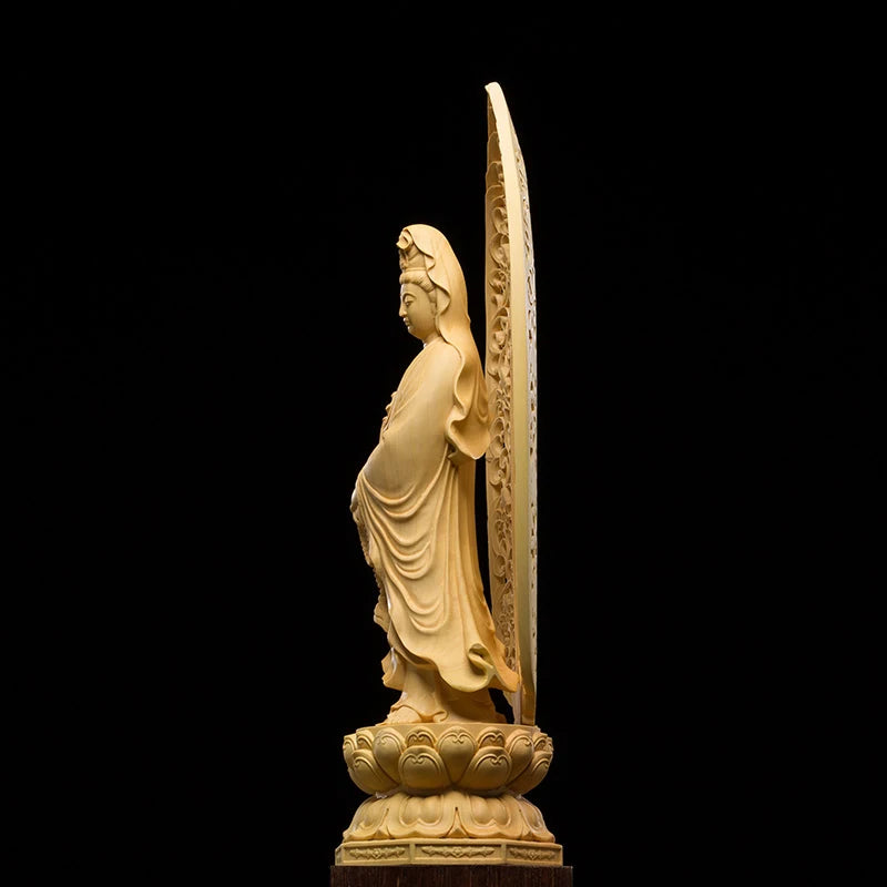 27cm Japan Guan Yin Buddha Statue Carving Buddha God Woodcraft Feng Shui Decoration Wood Home Decoration